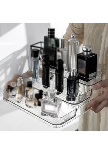 Hangfox Şık 3 Katlı Akrilik Parfüm Ve Kozmetik Organizatörü - Çok Amaçlı Düzenleyici Şeffaf