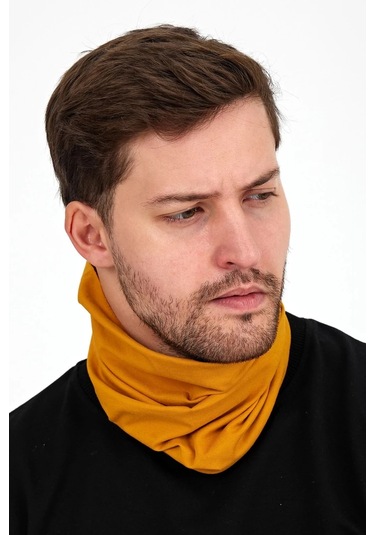 Erkek 4 Fonksiyonlu Koruyucu Pamuklu, Esnek, Terletmez, Bandana, Boyunluk, Maske - Tek Ebat / Koyu Hardal Koyu Hardal