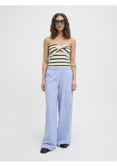 Jack & Jones Kadın Çizgili Straplez Bluz - Linnea - 12277369 Black