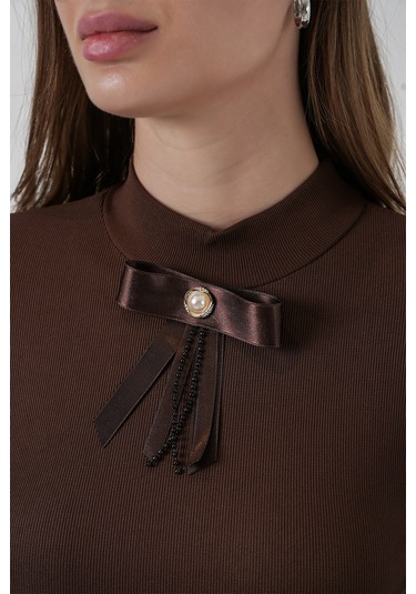 Kadın Kurdale Detay Uzun Kollu Bluz 977 - Kahverengi Kahverengi