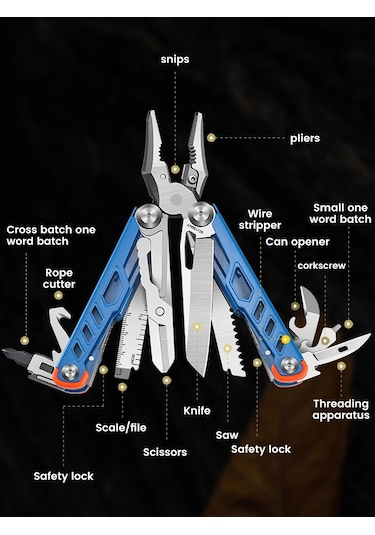 Blue Acil Durum Pensesi 14'ü 1 Arada Çok Amaçlı Alet Çok Amaçlı