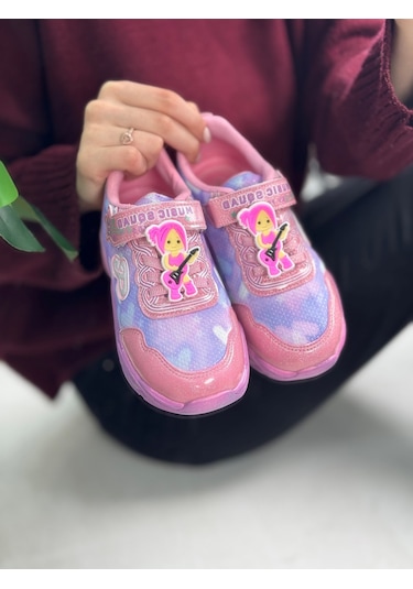 Günlük Cırtlı Kız Çocuk Spor Ayakkabı Renkli Simli Hafif Taban Süs Detay Lastik Bağcık Sneaker 4010 Pembe Lila