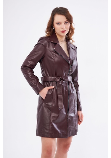 Derinss Dka2391 Hakiki Deri Kadın Bordo Pardesü 001