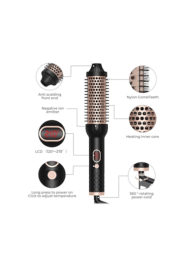 Yifomall Üçlü Fonksiyonlu Taşınabilir Saç Düzleştirici Ve Fırçası, Hızlı Isınma, 120 C-210 C Ayarlanabilir Sıcaklık