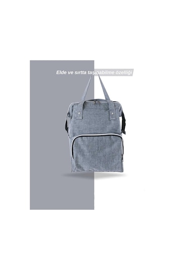 Tommybaby Anne Bebek Bakım Sırt Çantası Biberon Termoslu Sıvı Geçirmez Bebek Çantası Gri