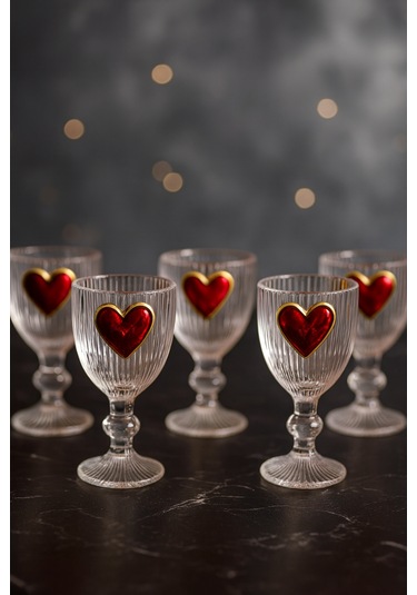 6 Lı Kristal Cam Kahve Yanı Su Bardağı Kalp Bardak Kalpli 75ml şeffaf
