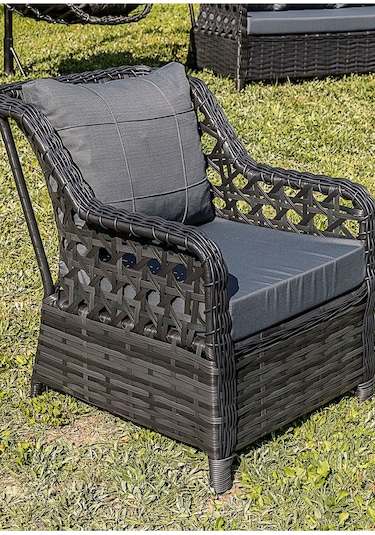 Btkconsept Oscar Rattan Bahçe Mobilyasi 3+1+1 Masali Koyu Gri