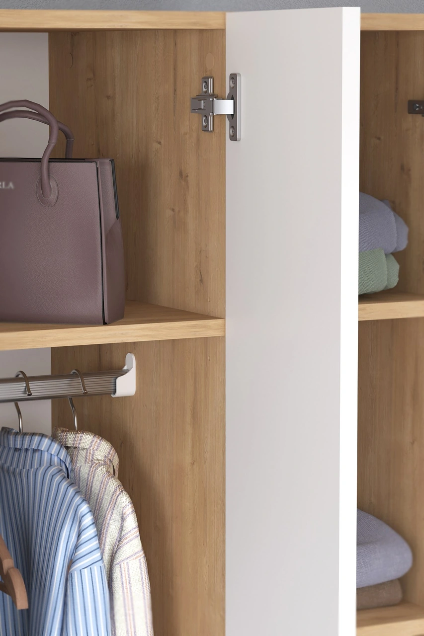 Bofigo 6 Kapaklı 16 Raflı Gardırop Elbise Dolabı 6 Kapaklı Gardırop Smyrna Safir Meşe Beyaz Kahverengi