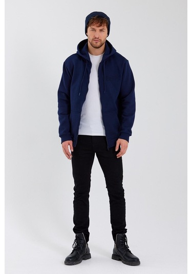 Age Of State Nakışlı Fermuarlı 3 İplik Sweatshirt Lacivert