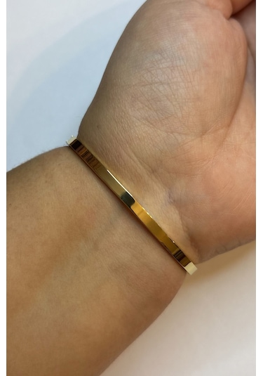 Kadın Çiçek Desen Çelik Bilezik Gold