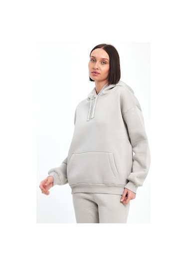 Odda Kadın Kapüşonlu Şardonlu Sweatshirt Gri
