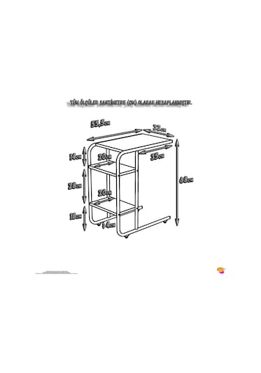 Modilayn C Yan Sehpa Dar Boy Tekerlekli Çalışma, Atıştırmalık, Yemek, Laptop Sehpası Beyaz Çizgili Beyaz