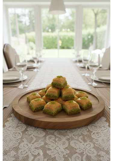 Doğal Masif Ahşap Yuvarlak Sunum Tabağı Meze Ve Tatlı Tabağı