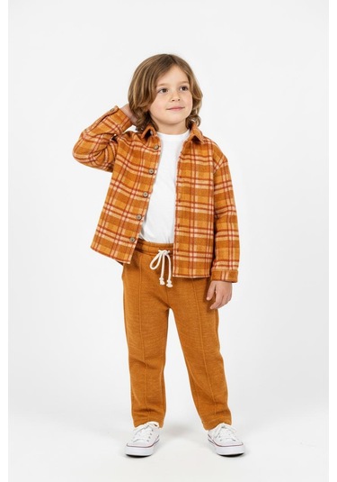 Turuncu Ekoseli Gömlekli 3lü Takım Kiremit
