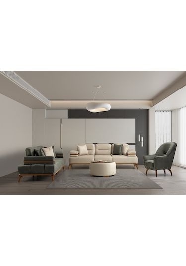 İnci Ahşap Ayaklı Berjer Yeşil