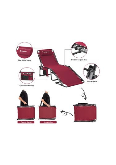 Kingcamp Berlin Classic Comfort Lounge 5 Kademeli Katlanır Şezlong Ve Kampet Wine Kırmızı