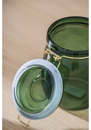 Pierre Klipsli Kapaklı Kavanoz Seti - 14 Cm Yeşil