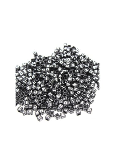 Harf Boncuk Akrilik Küp Siyah Beyaz 6 Mm 250 Gr