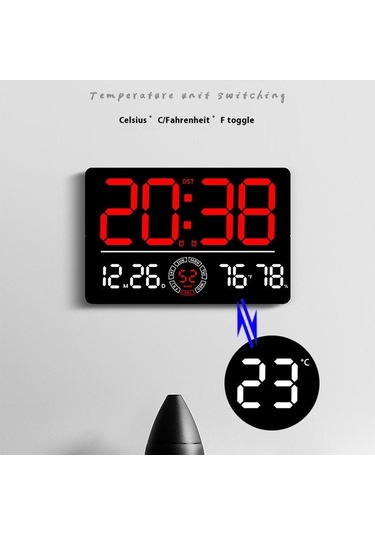 6667 Led Dijital Duvar Saati Oturma Odası Modern Minimalist Elektronik Saat Sıcaklık/nem Göstergeli - Mavi Mavi