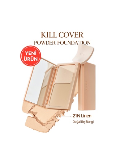 Hafif Yapılı, Pürüzsüz Mat Bitişli Pudra Fondöten Clıo Kill Cover Powder Foundation 21n Linen 21