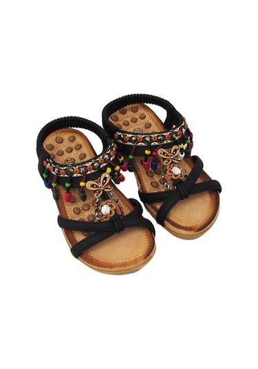 GUJA BLG22Y154 SİYAH KIZ ÇOCUK ARKADAN LASTİKLİ BONCUKLU SANDALET Siyah
