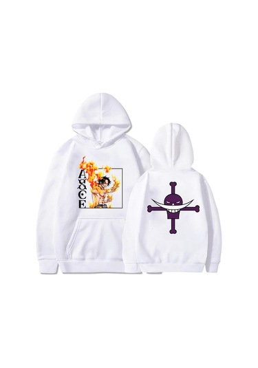 Beyaz Anime Moda Spor Kapüşonlular ve Kazak Tek Parça Kapşonlu Gevşek Unisex Kapüşonlu Ace Baskı Kazak Artı Boyutu Kapüşonlular Gevşek Kazak Beyaz