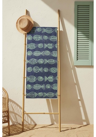 Lacivert & Turkuaz Aztec %100 Pamuklu Plaj Havlusu 70x140 Cm Çok Renkli