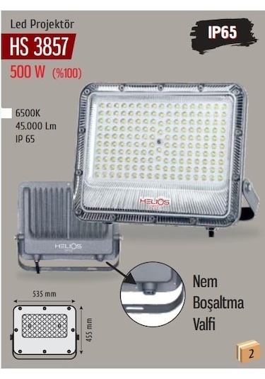 Helıos Hs-3857 500w Led Projektör 6500k Beyaz Işık, Yüksek Parlaklık, Su Geçirmez Beyaz Işık