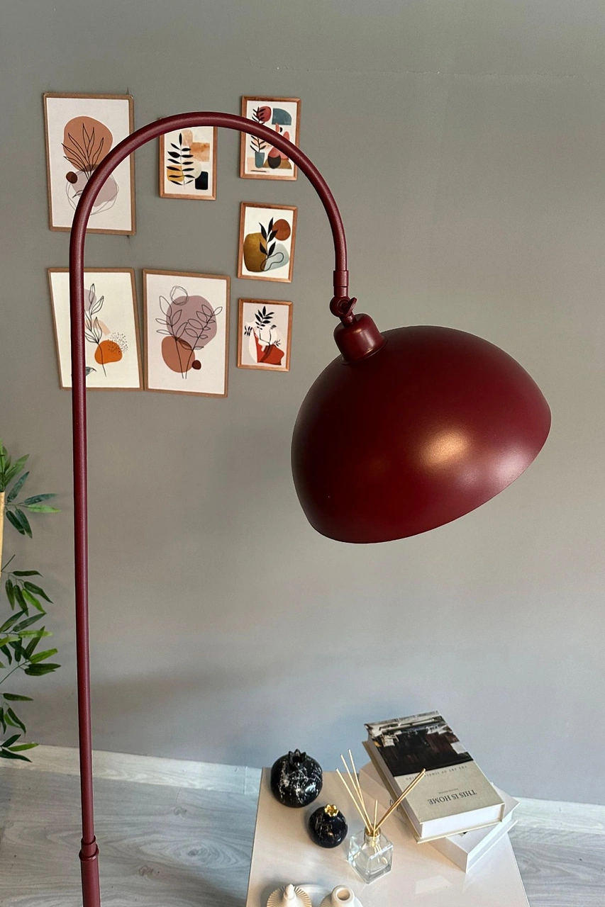 Vişne Çürüğü Lambader Hareketli Başlık Modern Dekoratif Metal Oturma Odası Çalışma Odası Lambası Bordo