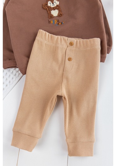 Figürlü 2'li Erkek Bebek Takım Alt Üst Bebek Takımı Kahverengi