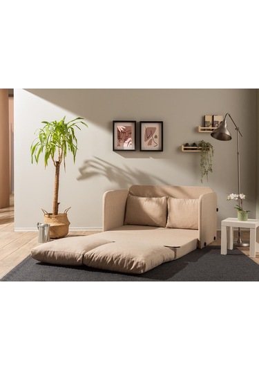 Pafu Saga İkili Katlanır Yataklı Koltuk Keten Krem