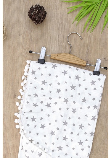 Kız Erkek Bebek Çift Katlı Sevimli Ponponlu Yıldız Müslin Kundak Battaniye Stl6909 Beyaz - Fuşya