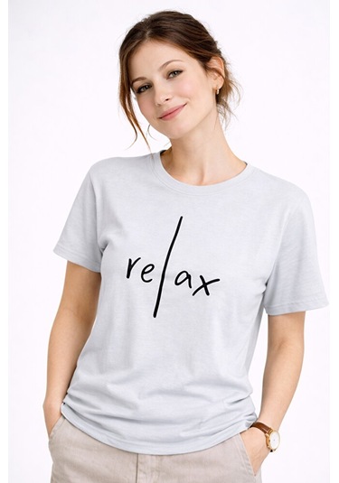 Nevermind Kadın Tişört Basic Minimal Baskılı Relax Yazılı Günlük Rahat Pamu Çok Renkli