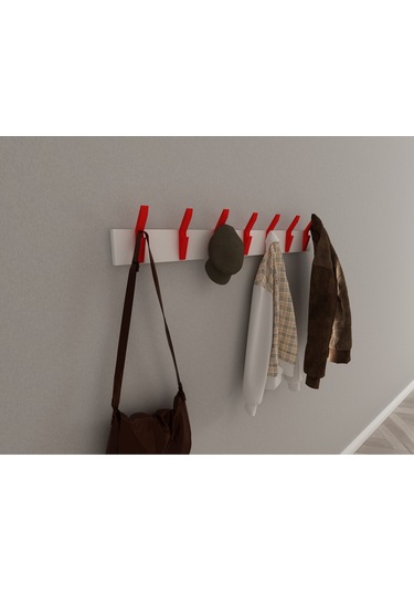Hepsi3boyutlu Modern Duvar & Kapı Kanca Askılık - 7 Adet Kırmızı Kanca Askılık - Model No : 3 Kırmızı