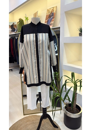 İnvee Ekose Desenli Siyah Camal Tunik 6652 Camel