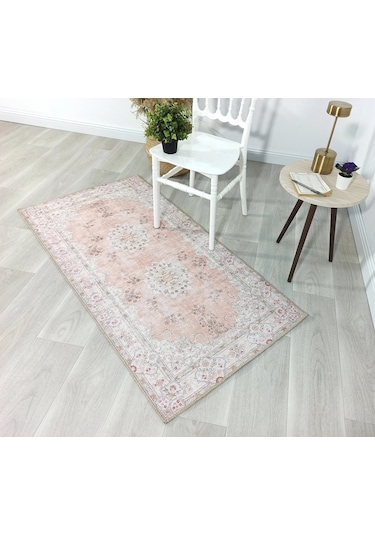 Bej Ve Gül Kurusu Eskitme Desenli Vintage Halı - H0061ou Pudra