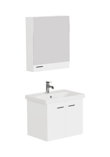 Aqua Bagno Basic Alt Dolap + Üst Dolap - Lavabo 65 Cm Beyaz S.50.02.33.04.01 Beyaz