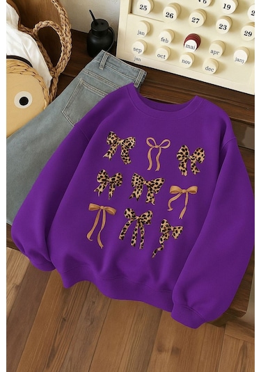 Benroma Çilek Baskılı Unisex Sweatshırt Mor