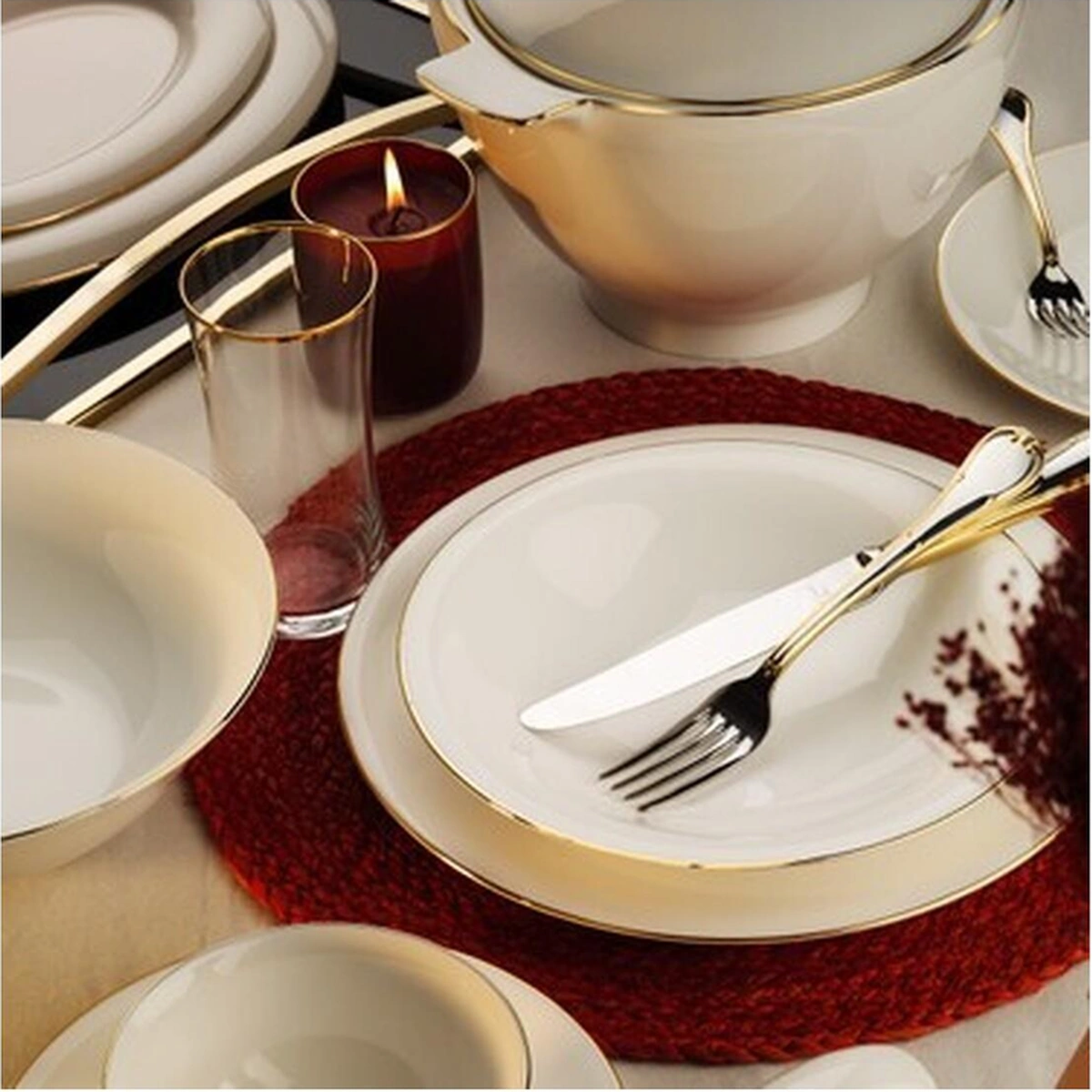 Royal London Amanda Gold 60 Parça 12 Kişilik Yemek Takımı Süt Beyazı