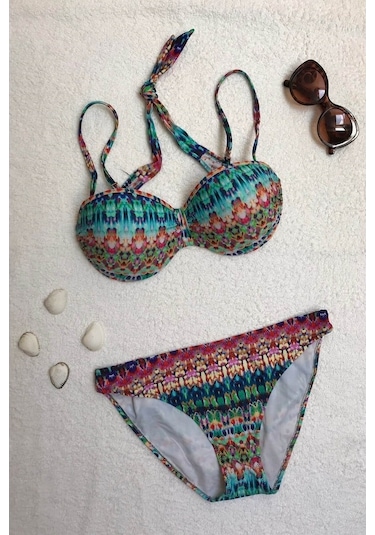 Dagi Straplez Destekli Push-Up Desenli Bikini Takımı (545625638)-Karışık-42 Çok Renkli