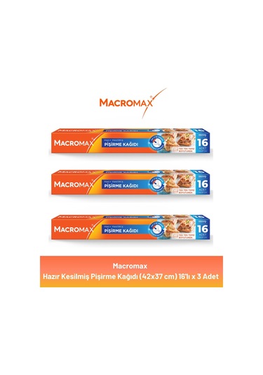 Macromax Hazır Kesilmiş Yağlı Pişirme Kağıdı 16'lı X 3 Adet