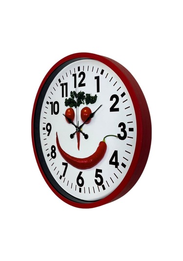 Büro Ev Ofis Hediyesi İçin 36cm Kırmızı Happy Kitchen Mutfak Duvar Saati Diğer