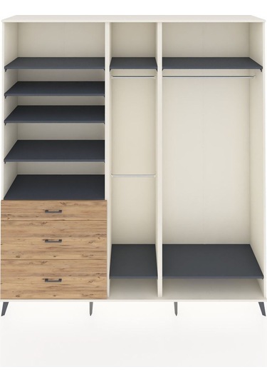 Hyperion Dolap 9 Raflı 3 Çekmeceli 3 Askılı 220x44x243 Aytaşı-antrasit/çam Antrasıt/atlas Çam