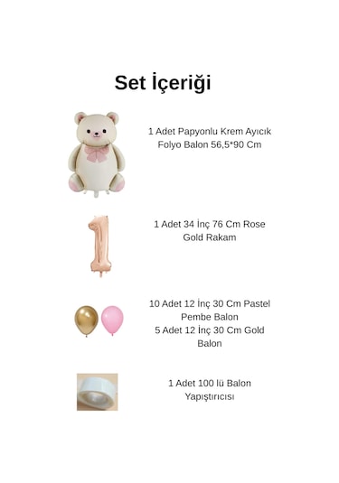 2 Yaş Retro Folyo Krem Ayıcık Pembe Gold Balon Rose Gold Rakam Doğum Günü Süsleme KREM