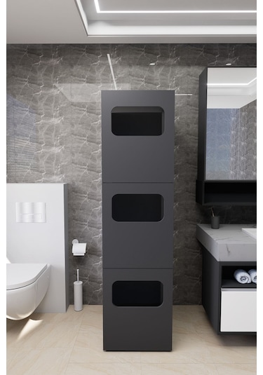 Lavina Banyo Kirli Sepetli Çamaşır Dolabı Antrasit Antrasit