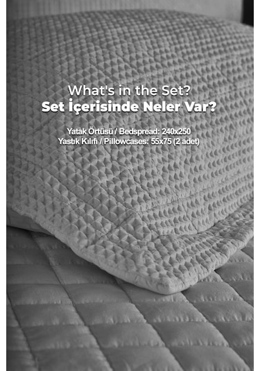 Evlen Home Joy Pamuklu Yatak Örtüsü Seti Çift Kişilik 3 Parça Elyaf Dolgulu Yumuşak Günlük Yıkanabilir Gri