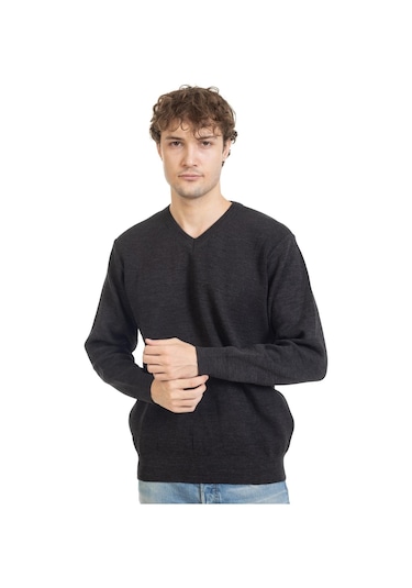Erkek Orta Yaş Ve Üzeri Sıkı Dokuma Triko Örgü Akrilik Kışlık Baba V Yaka Kazak 2060-antrasit Antrasit