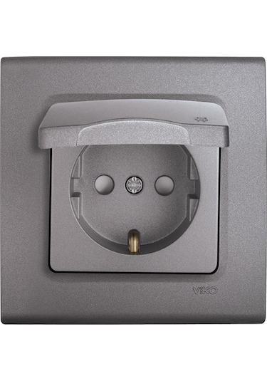 Viko Linnera Life 90442012 Granit Grisi Kapaklı Çerçeveli Topraklı ÇK Priz