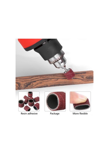 Tenfowee Alüminyum Oksit Kauçuk Zımpara Seti - 300 Adet Zımpara Kolu 80 /120 /240 + 6 Adet Mandrel 2.35mm/3.17mm - Elektrikli Zımpara Aksesuarı