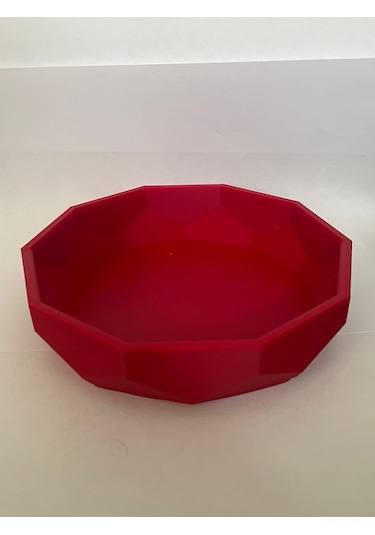 Kırmızı Köşeli Kase - Dekoratif Kase 15 Cm 3d Baskıdır- Sağlamdır